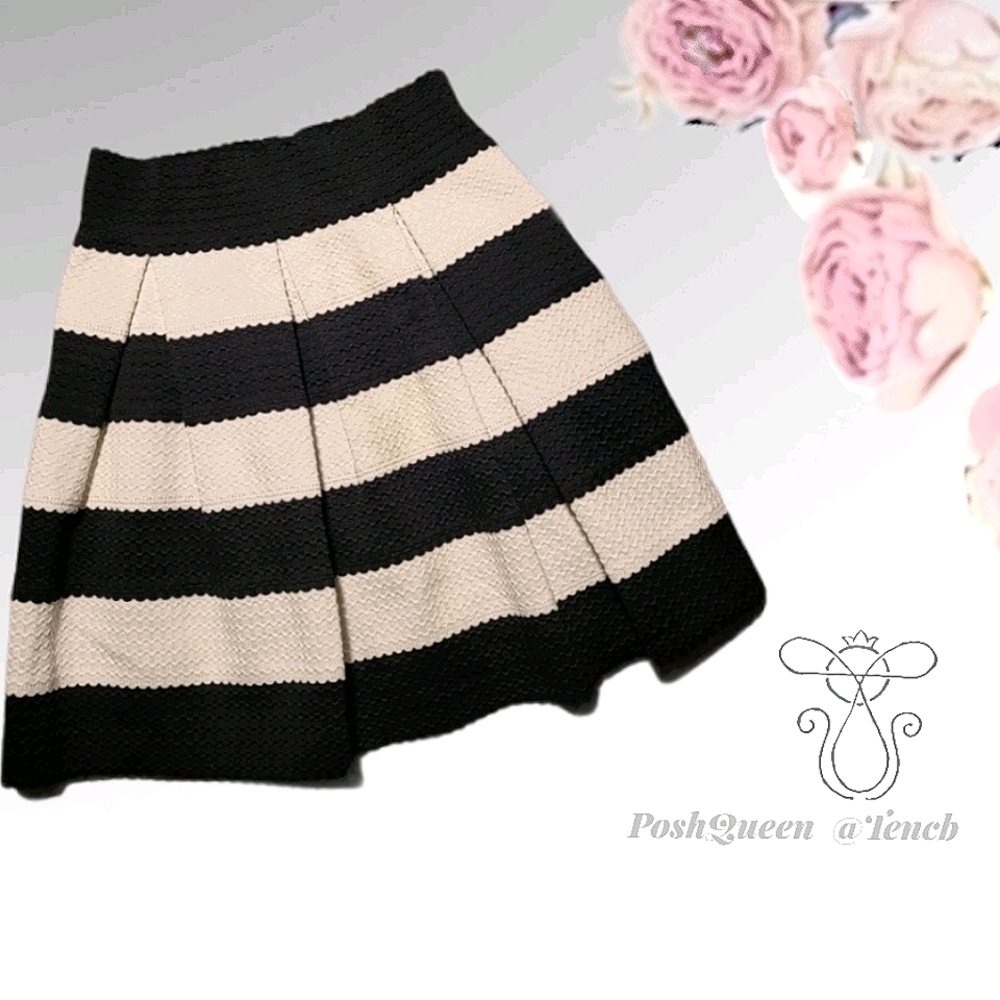 Striped Pleated Flare Skirt with Zipper Easter